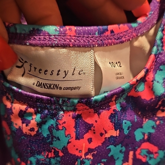 Freestyle Danskin Purple and Blue Patterned Leotard Size 10/12 - Picture 2 of 5